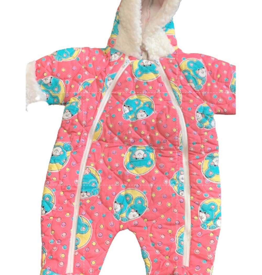 Cuddle Time Vintage Bear Fleece Zip Up Suit Baby Hooded 0-6 Mos.